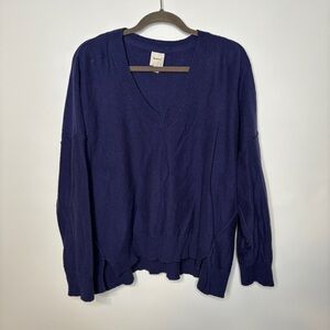 Anthropologie Maeve Relaxed V Neck Sweater in Purple Blue Size Large Wool Blend
